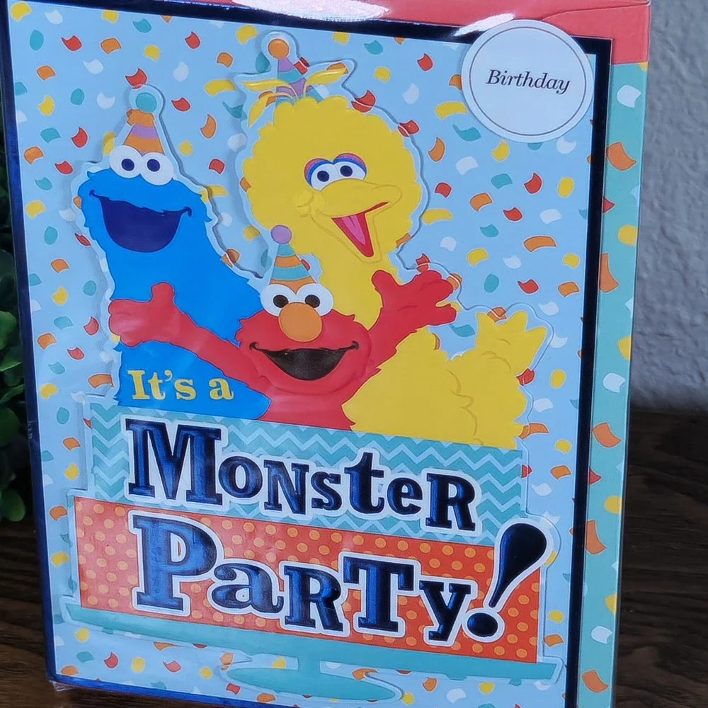 Sesame Street Birthday Card‎ Monster Friends Party Elmo Big Bird Cookie Monster